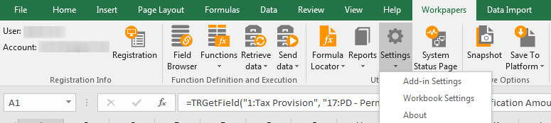 Screen capture showing the options in the Settings menu.